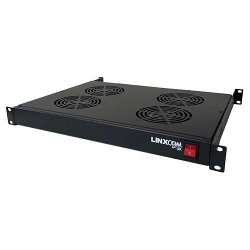 Linxcom fan tray in black with four fans side perspective